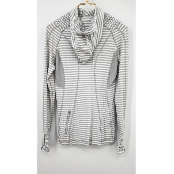 Lululemon Base Runner Grey White Striped Hooded Sweatshirt Size 8 - Picture 2 of 11